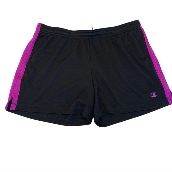 Champion Pants - Champion Powertrain Black with Purple Strip Polyester Athletic Shorts Size Small